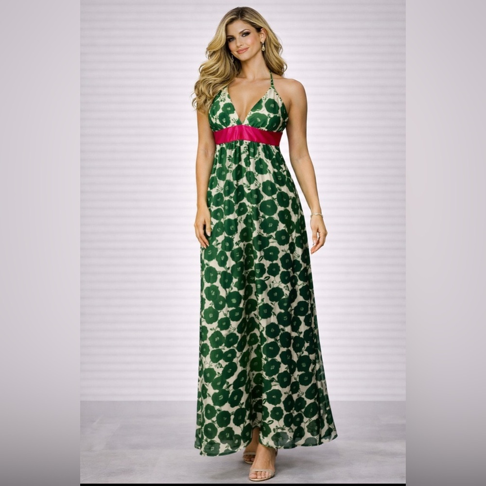 Donna Morgan Maxi Slip Dress 8 SILK Green Cream Pink NEW NWT